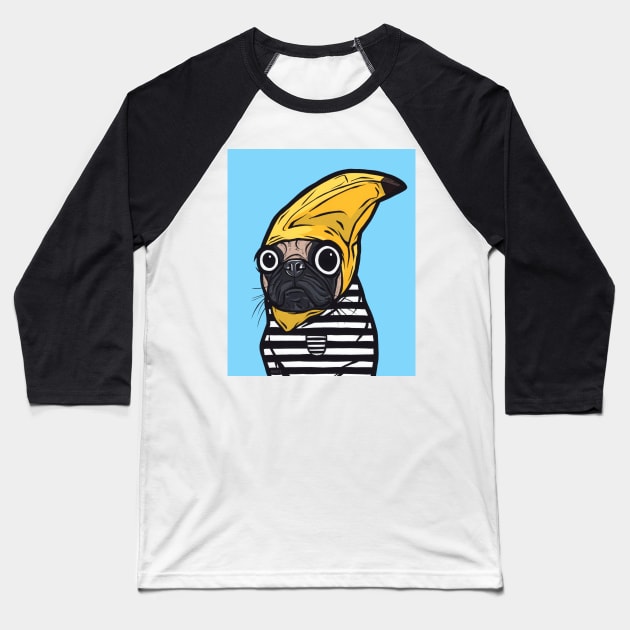 Banana Pug Baseball T-Shirt by turddemon